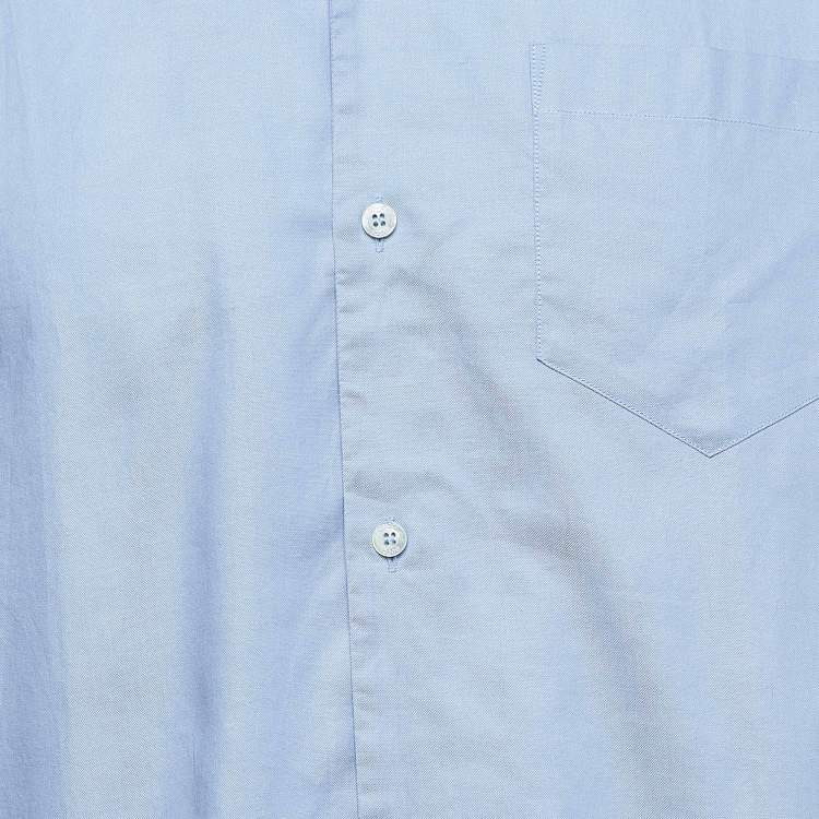 Pre Owned Gucci Blue Embroidered Cotton Short Sleeve Shirt L