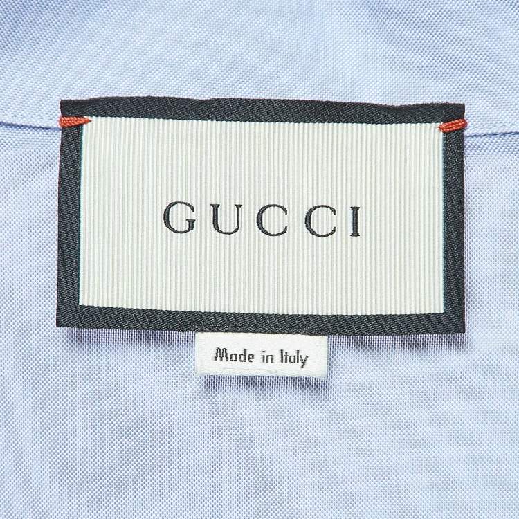 Pre Owned Gucci Blue Embroidered Cotton Short Sleeve Shirt L
