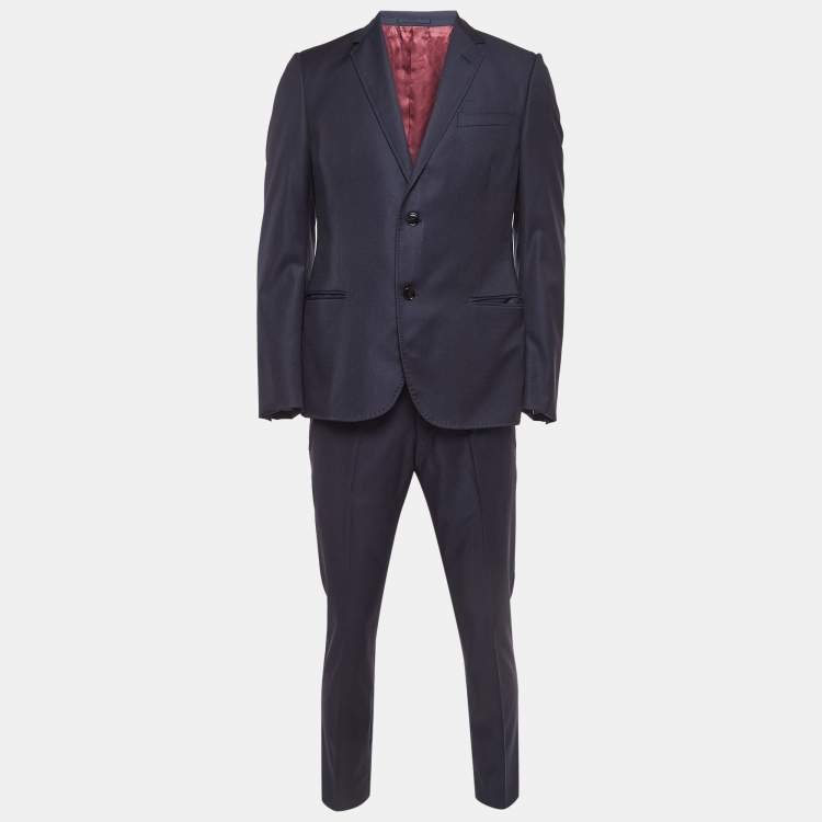 Pre Owned Gucci Navy Blue Dotted Wool Single Breasted Suit XL 