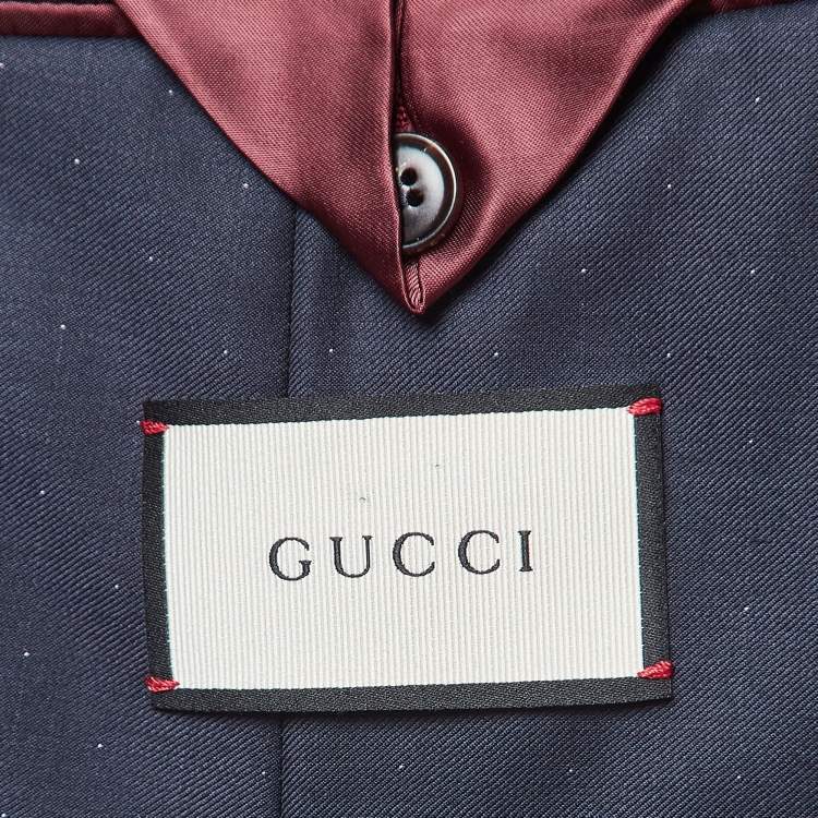 Pre Owned Gucci Navy Blue Dotted Wool Single Breasted Suit XL 