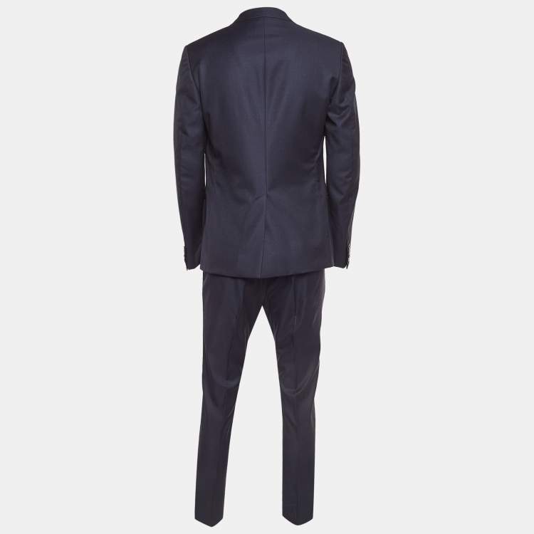 Pre Owned Gucci Navy Blue Dotted Wool Single Breasted Suit XL 