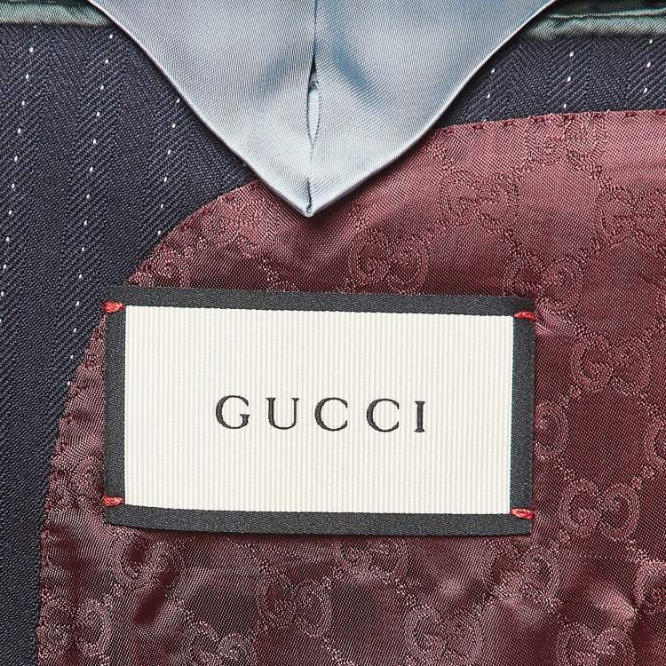 Pre Owned Gucci Navy Blue Pinstripe Wool Single Breasted Suit L