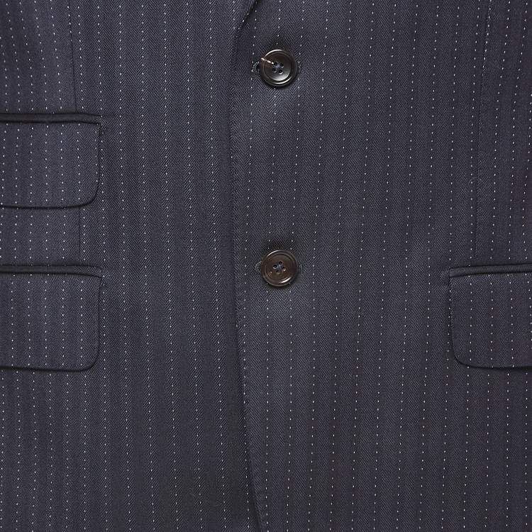Pre Owned Gucci Navy Blue Pinstripe Wool Single Breasted Suit L