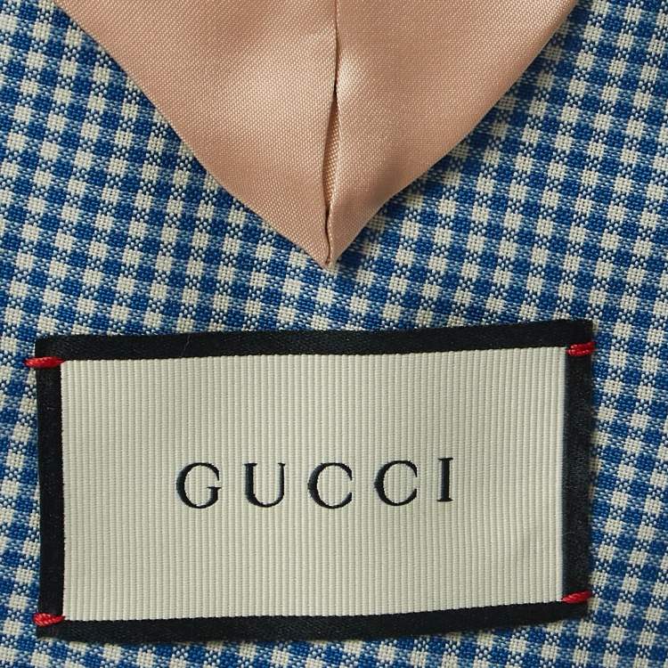 Pre Owned Gucci Blue Gingham Check Mohair Singled Breasted Suit XXL/L