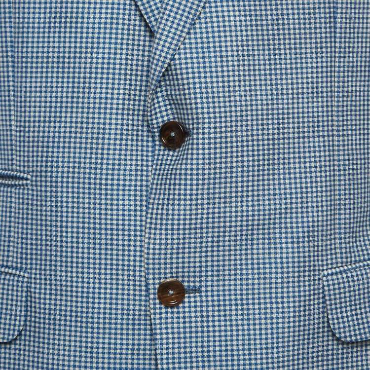 Pre Owned Gucci Blue Gingham Check Mohair Singled Breasted Suit XXL/L