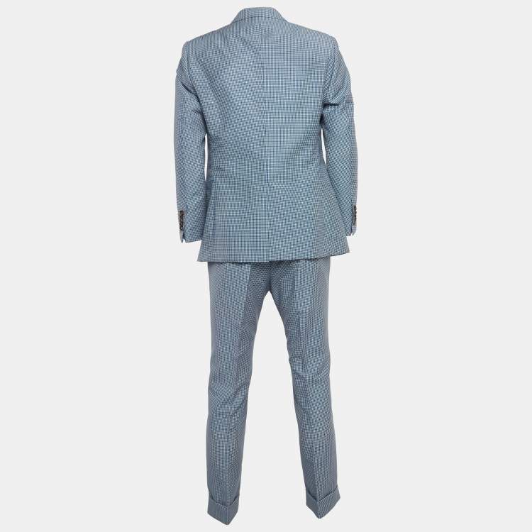 Pre Owned Gucci Blue Gingham Check Mohair Singled Breasted Suit XXL/L