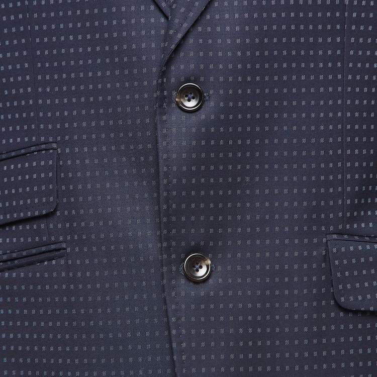 Pre Owned Gucci Navy Blue Checked Wool Single Breasted Suit L