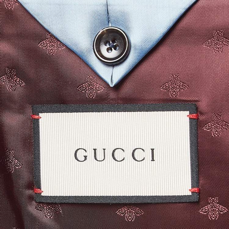 Pre Owned Gucci Navy Blue Checked Wool Single Breasted Suit L