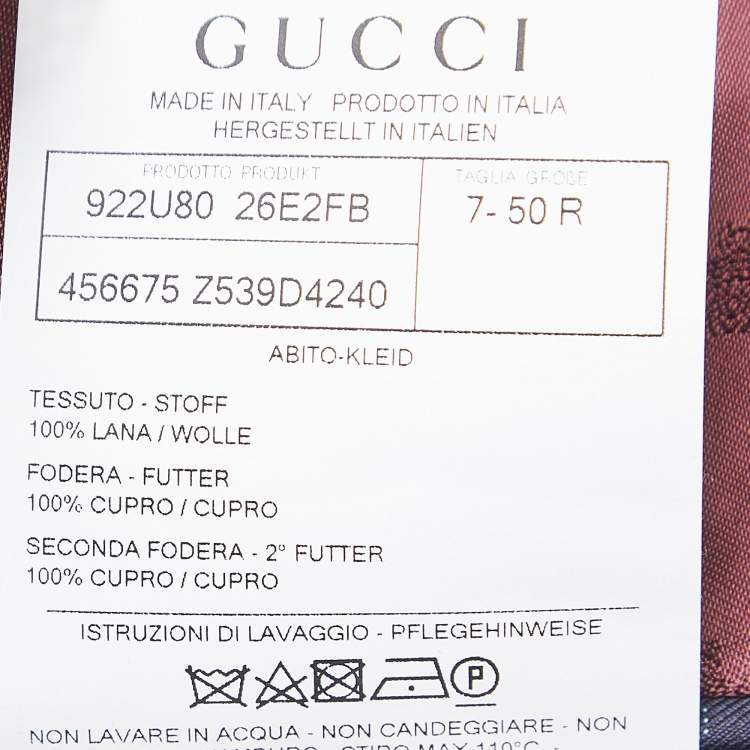 Pre Owned Gucci Navy Blue Checked Wool Single Breasted Suit L