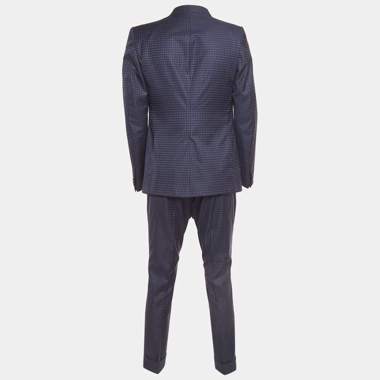 Pre Owned Gucci Navy Blue Checked Wool Single Breasted Suit L