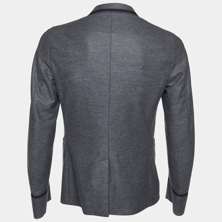 Pre Owned Gucci Grey Wool Jersey Button Front Jacket M