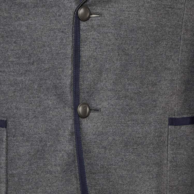 Pre Owned Gucci Grey Wool Jersey Button Front Jacket M