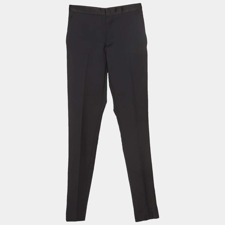 Pre Owned Gucci Black Satin Trim Wool Blend Suit Trousers XS