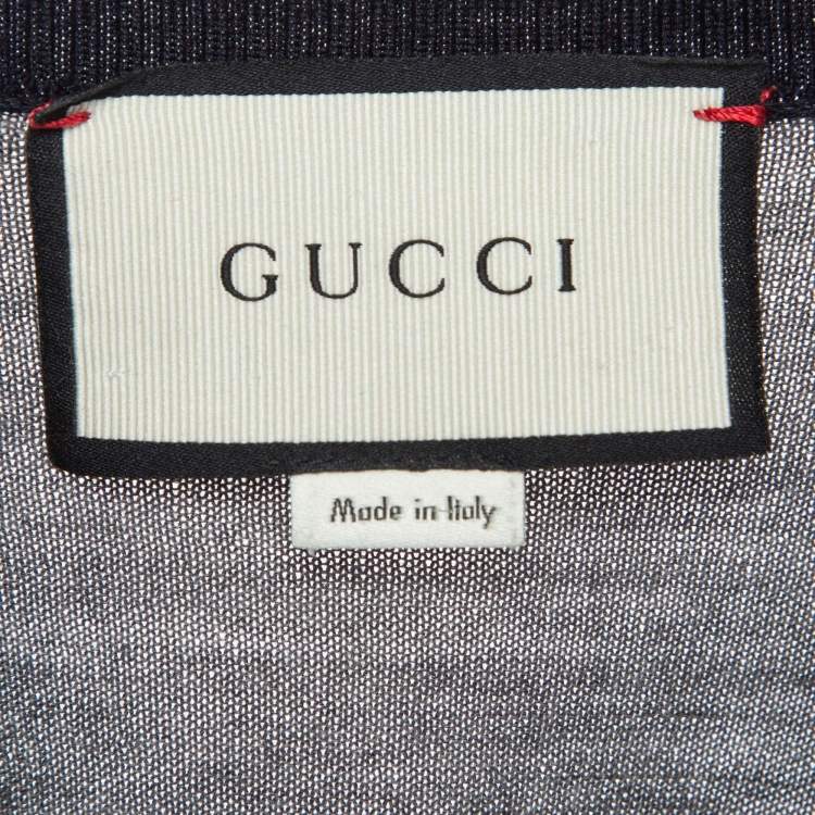 Pre Owned Gucci Grey Bee Intarsia Wool Knit V-Neck Sweater M