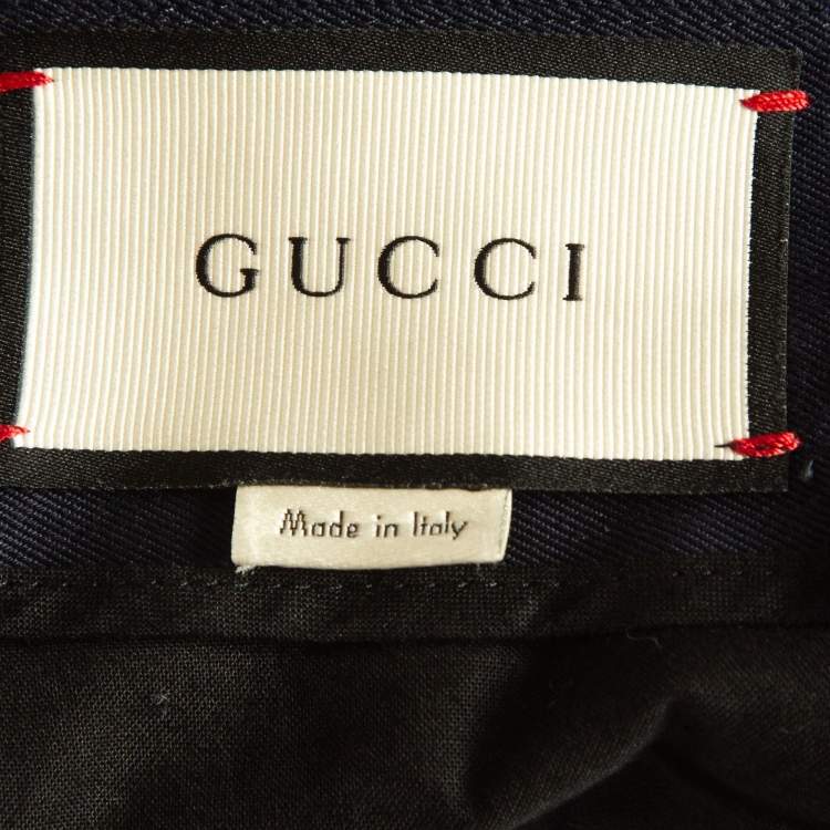 Pre Owned Gucci Cotton Bees Embroidered Cotton Slim Fit Trousers S