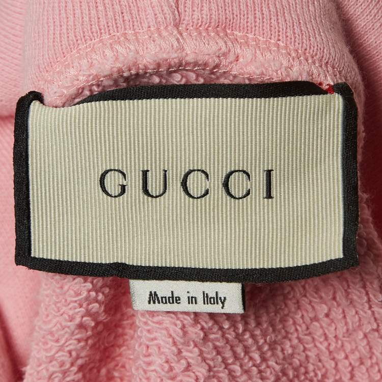 Pre Owned Gucci Pink Vintage Logo Print & Embroidered Cotton Hooded Sweatshirt M