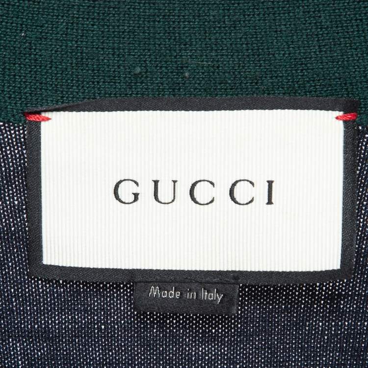 مملوكة مسبقًا Gucci Navy Blue Web Striped Rib Knit Buttoned Cardigan XL