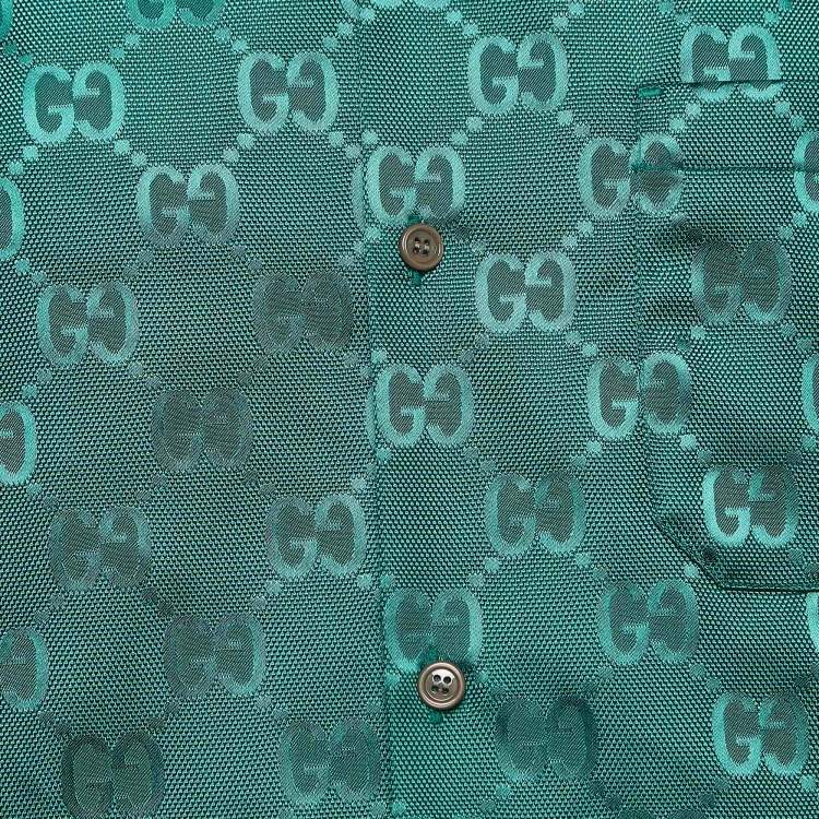 Pre Owned Gucci Green GG Jacquard Nylon Bowling Shirt S