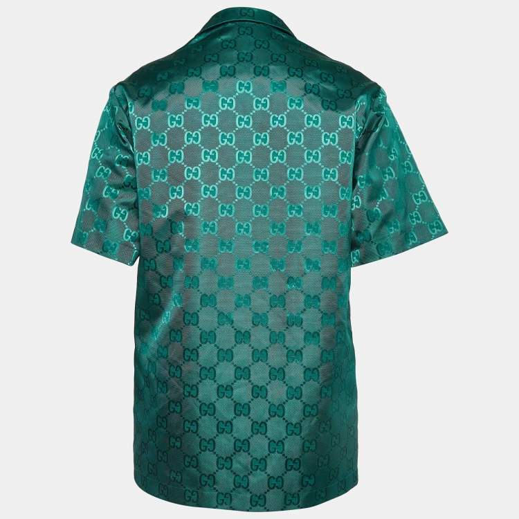 Pre Owned Gucci Green GG Jacquard Nylon Bowling Shirt S
