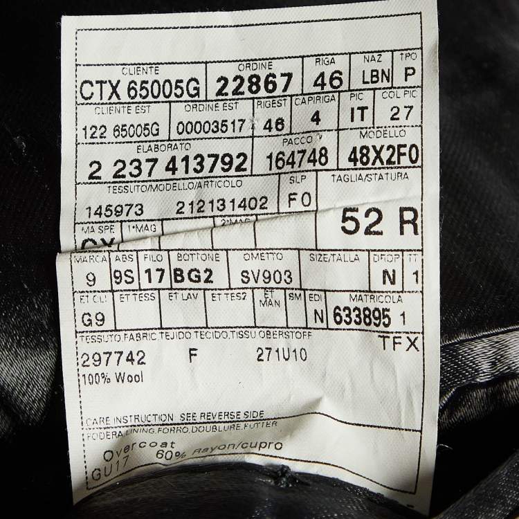 Pre Owned Gucci Grey Wool Long Coat XL