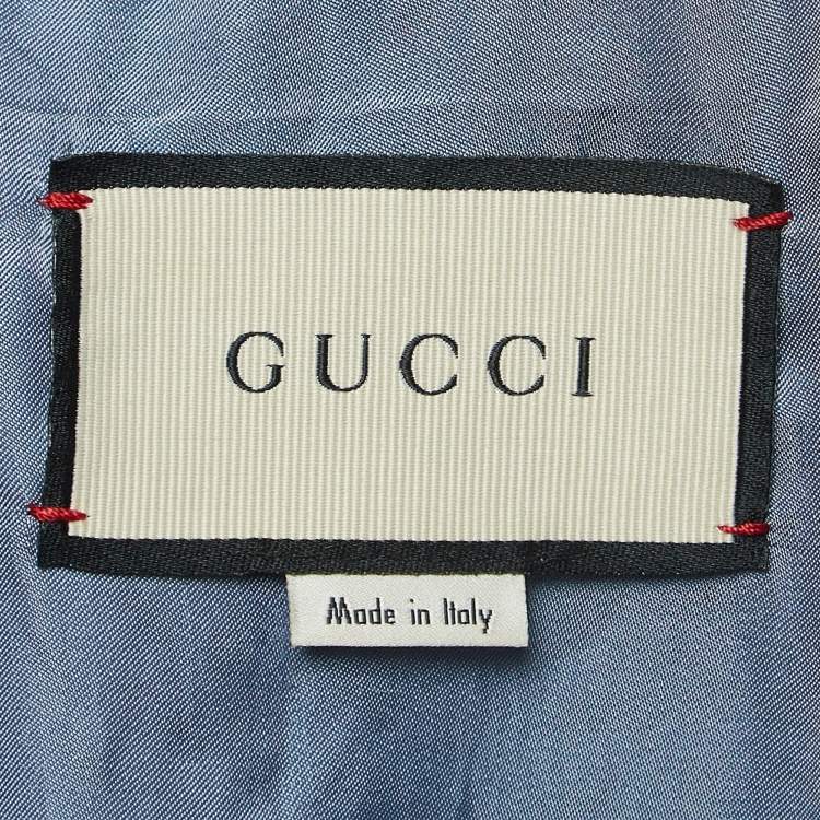 Pre Owned Gucci Black Logo Printed Leather Rider Jacket M