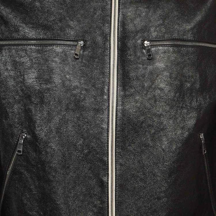 Pre Owned Gucci Black Logo Printed Leather Rider Jacket M