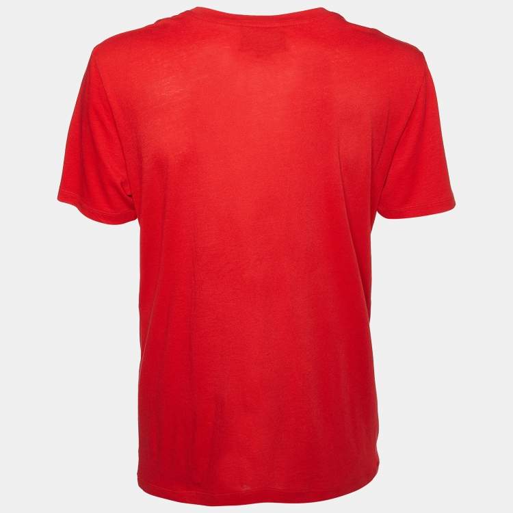 Pre Owned Gucci Red L'Aveugle Par Amour Print Cotton Crew Neck T-Shirt M