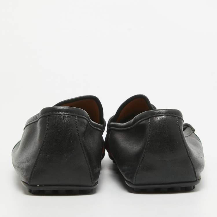 Pre Owned Gucci Black Leather Web Penny Loafers Size 42.5 