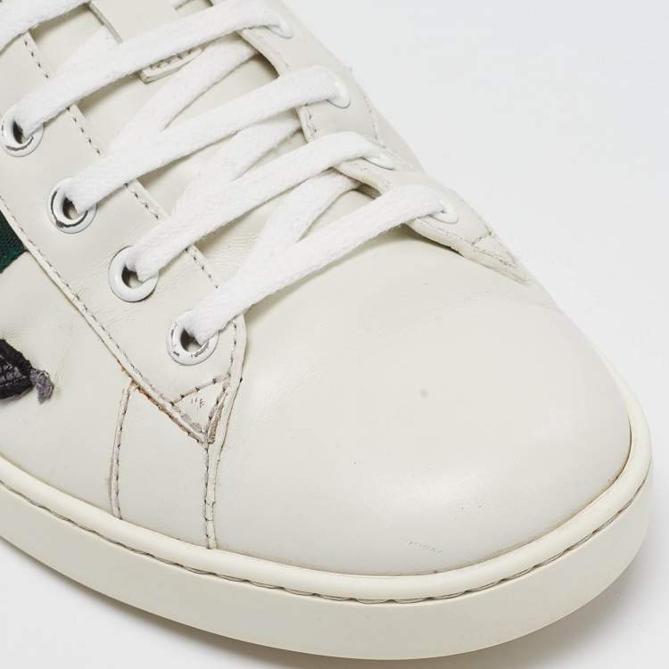 Pre Owned Gucci White Leather Web Ace Sneakers Size 42.5