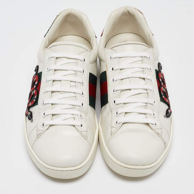 Pre Owned Gucci White Leather Web Ace Sneakers Size 42.5