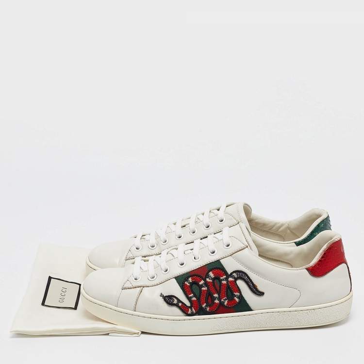 Pre Owned Gucci White Leather Web Ace Sneakers Size 42.5