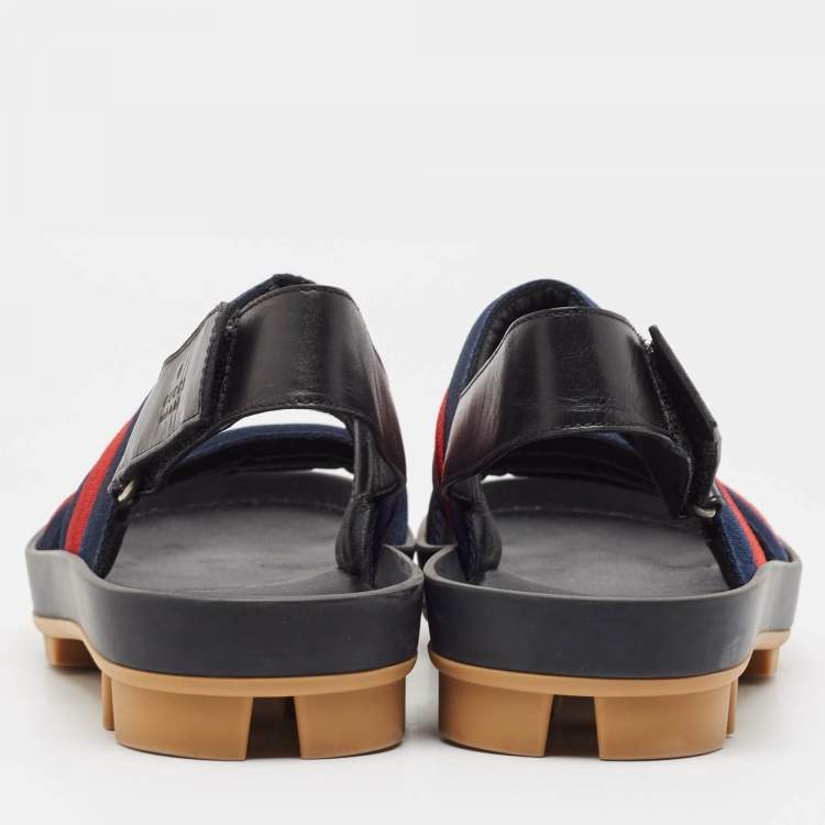 مملوكة مسبقًا Gucci Tricolor Leather and Canvas Rimini Slingback Sandals Size 43