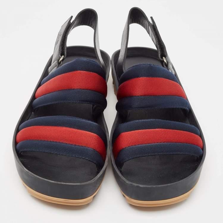 مملوكة مسبقًا Gucci Tricolor Leather and Canvas Rimini Slingback Sandals Size 43