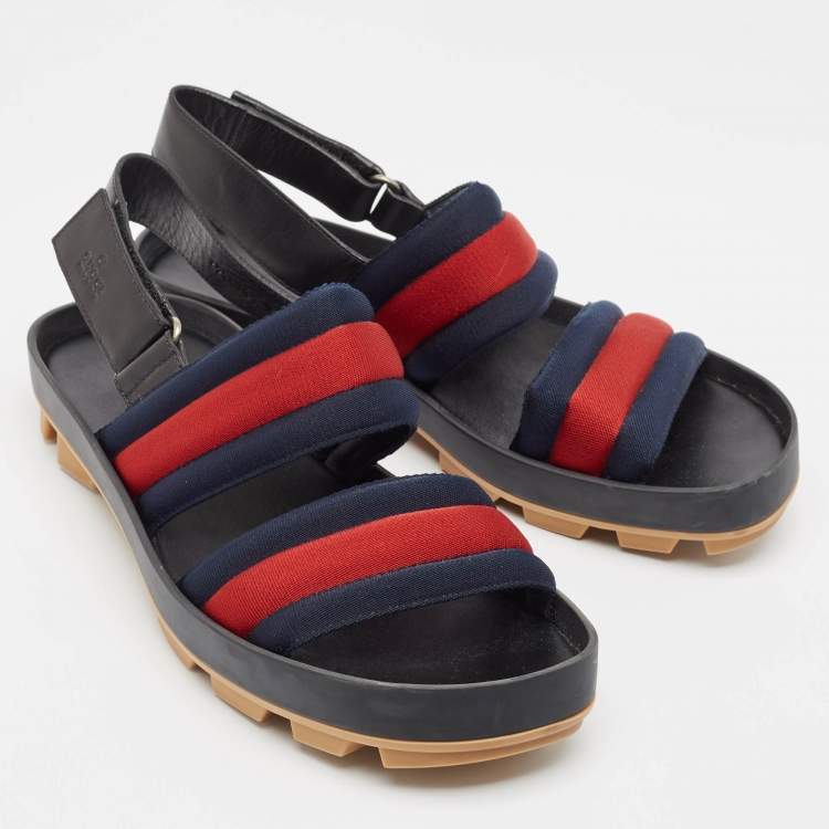 مملوكة مسبقًا Gucci Tricolor Leather and Canvas Rimini Slingback Sandals Size 43