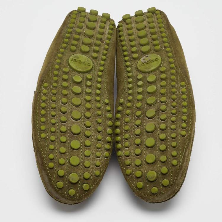 Pre Owned Gucci Green Suede Slip On Loafers Size 43