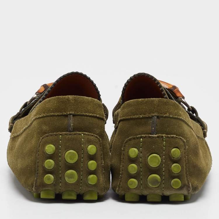 Pre Owned Gucci Green Suede Slip On Loafers Size 43