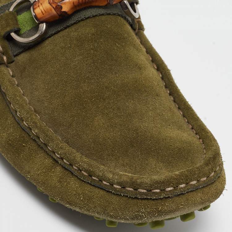 Pre Owned Gucci Green Suede Slip On Loafers Size 43