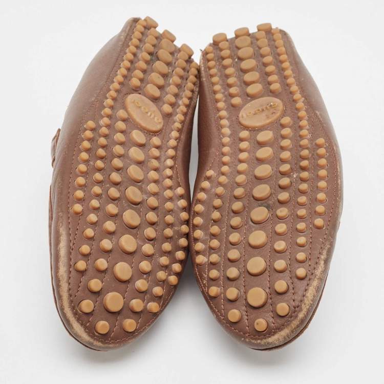 Pre Owned Gucci Brown Leather Web Slip On Loafers Size 43