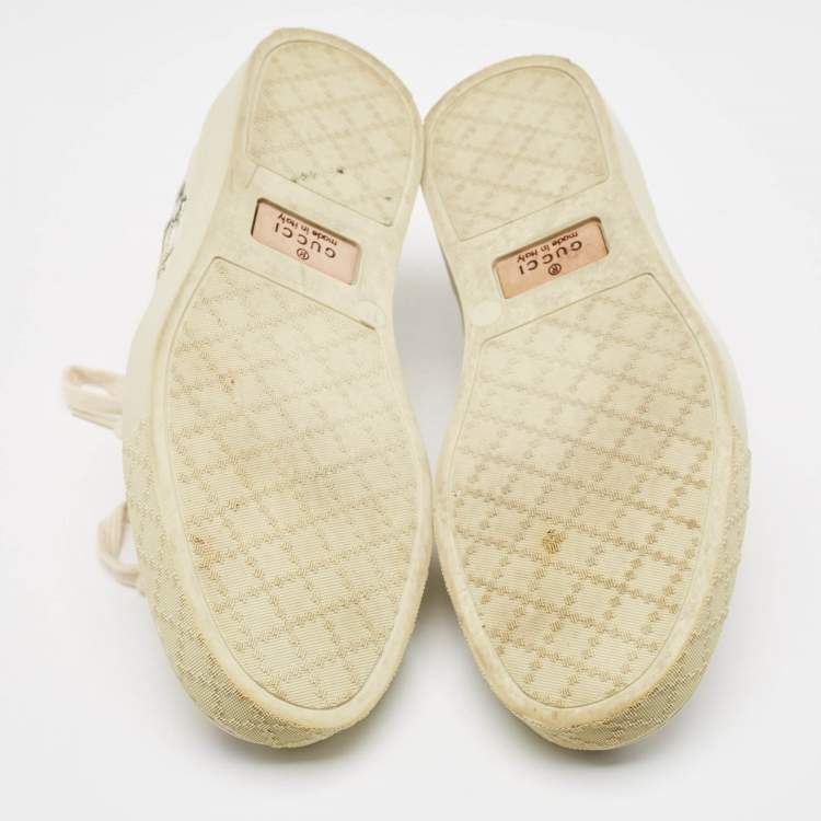 Pre Owned Gucci White Floral Print Canvas Low Top Sneakers Size 41.5