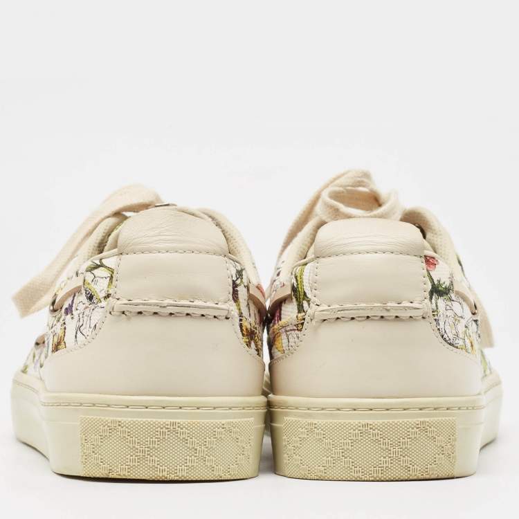 Pre Owned Gucci White Floral Print Canvas Low Top Sneakers Size 41.5