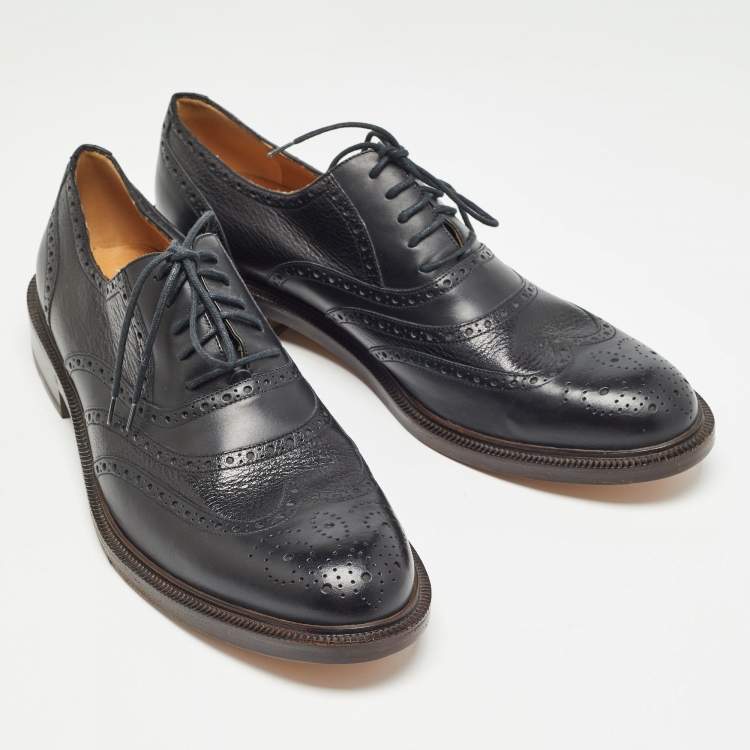 Pre Owned Gucci Black Leather Brogue Oxfords Size 45.5