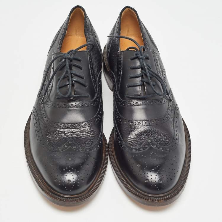 Pre Owned Gucci Black Leather Brogue Oxfords Size 45.5