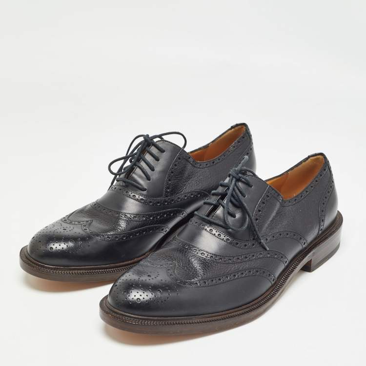 Pre Owned Gucci Black Leather Brogue Oxfords Size 45.5