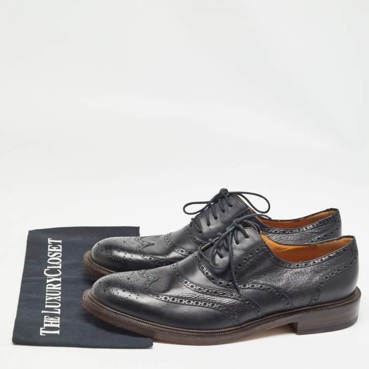 Pre Owned Gucci Black Leather Brogue Oxfords Size 45.5