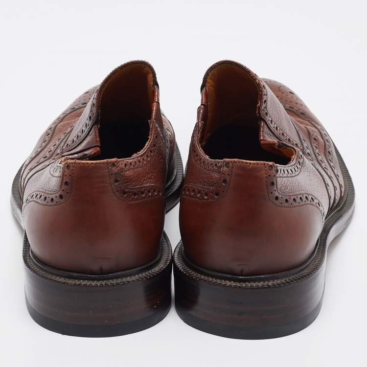 Pre Owned Gucci Brown Brogue Leather Slip On Oxford Size 45.5