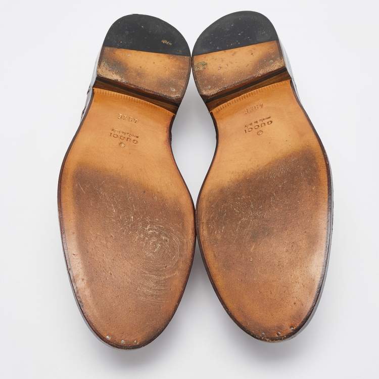 Pre Owned Gucci Brown Brogue Leather Slip On Oxford Size 45.5