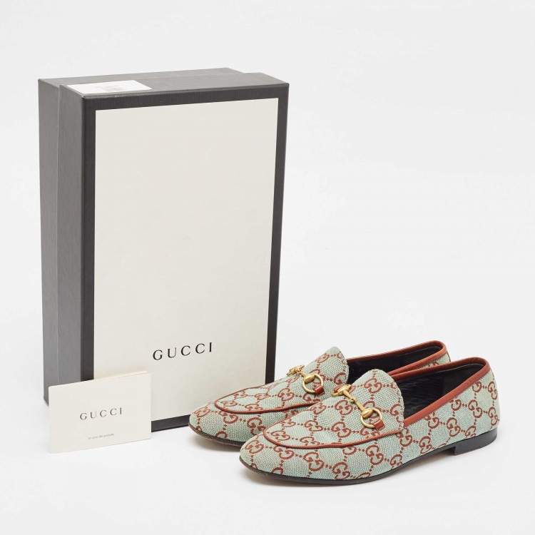Pre Owned Gucci Two Tone GG Canvas Jordaan Horsebit Slip On Loafers Size 38.5