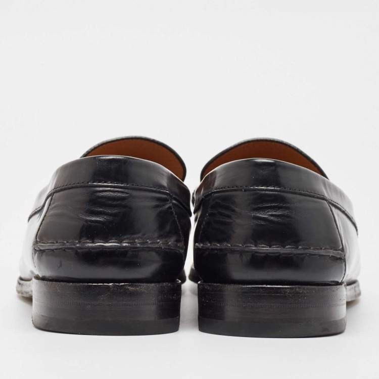Pre Owned Gucci Black Leather Web Slip On Loafers  47.5