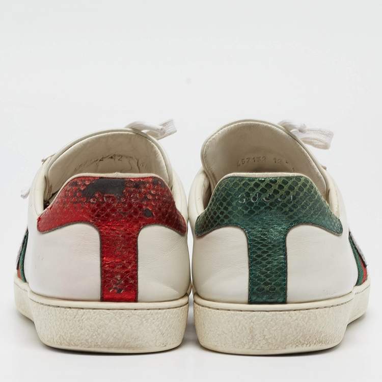 Pre Owned Gucci White Leather Web Ace Sneakers Size 46