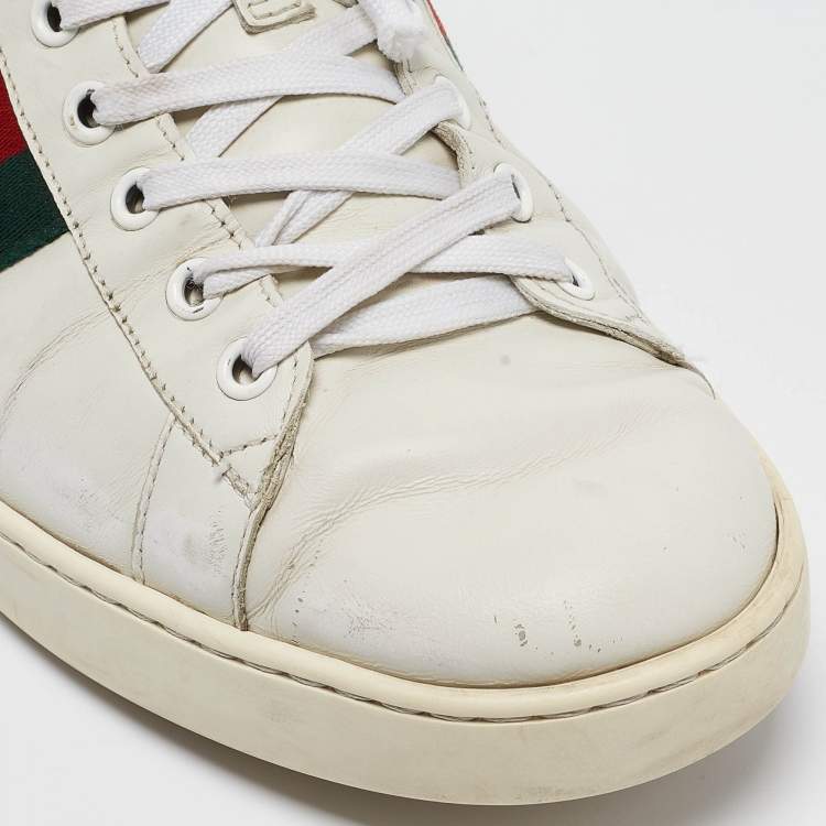Pre Owned Gucci White Leather Web Ace Sneakers Size 46